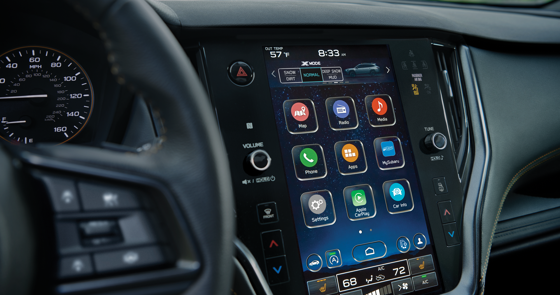 A close-up of the 11.6-inch touchscreen for the STARLINK Multimedia system on the 2023 Outback Wilderness. | Subaru of Spartanburg in Spartanburg SC