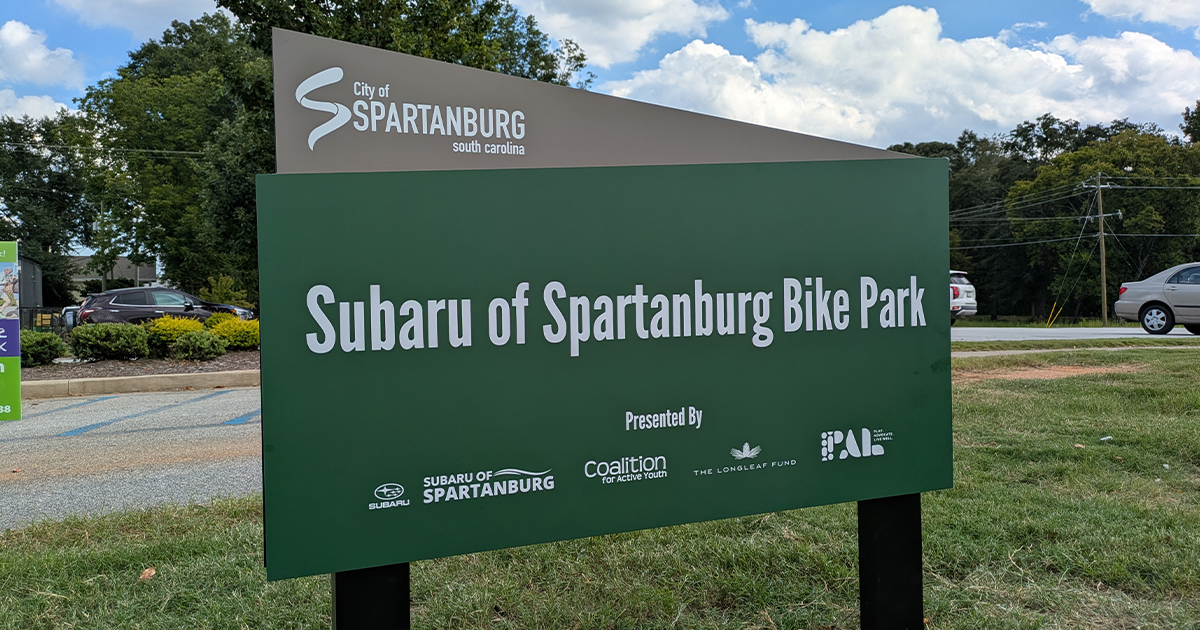 Road signage for Subaru of Spartanburg Bike Park