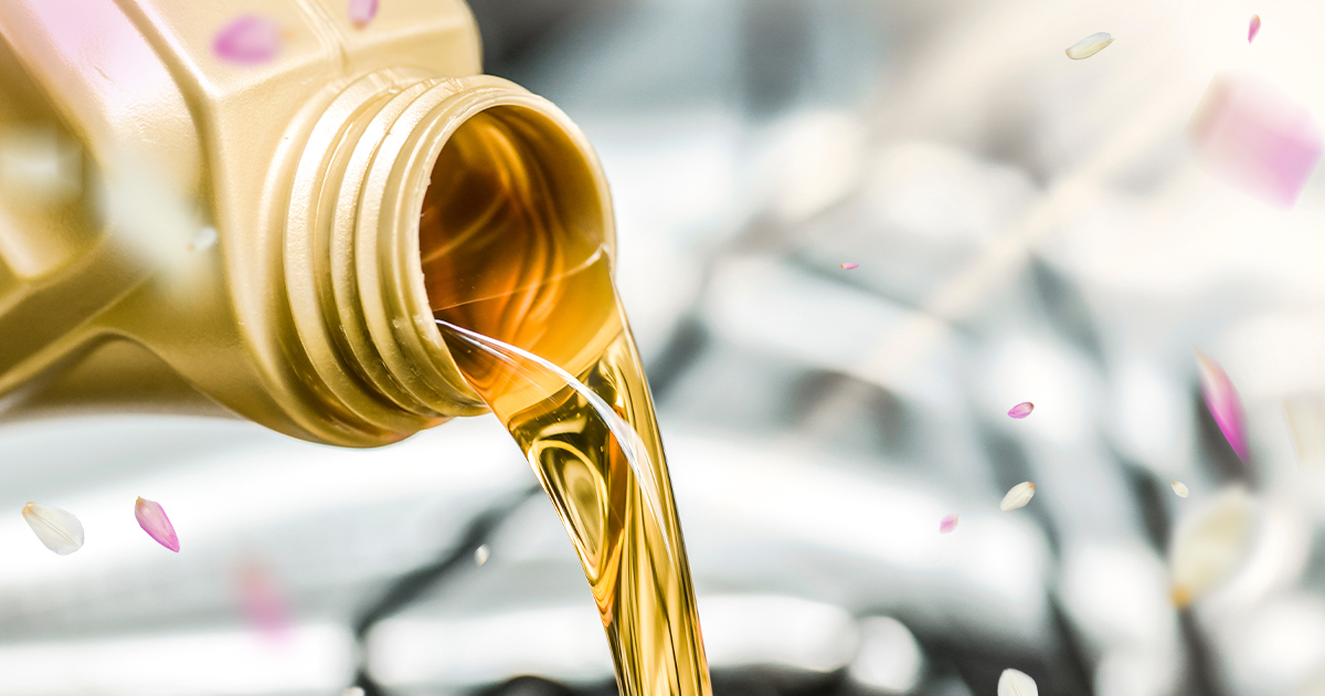A close-up of an oil change maintenance service being performed on a vehicle in the service center.