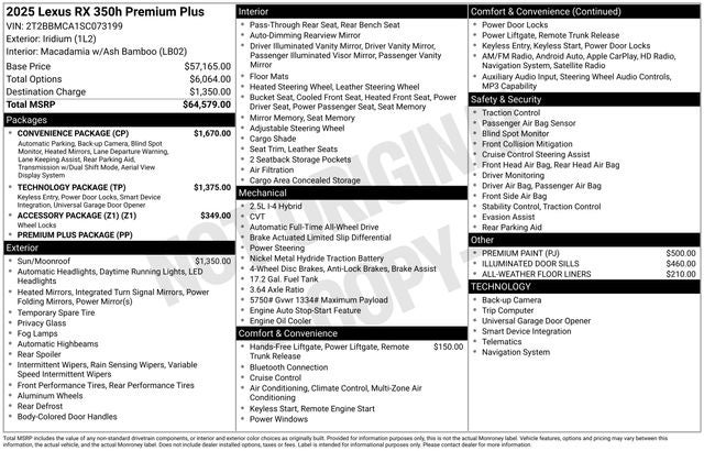 2025 Lexus RX 350h Premium Plus