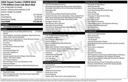 2026 Toyota Tundra Hybrid 1794 Edition